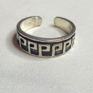 Silver‎ Tone Open Toe Ring Meander Greek Key Adjustable Band Boho Minimalist